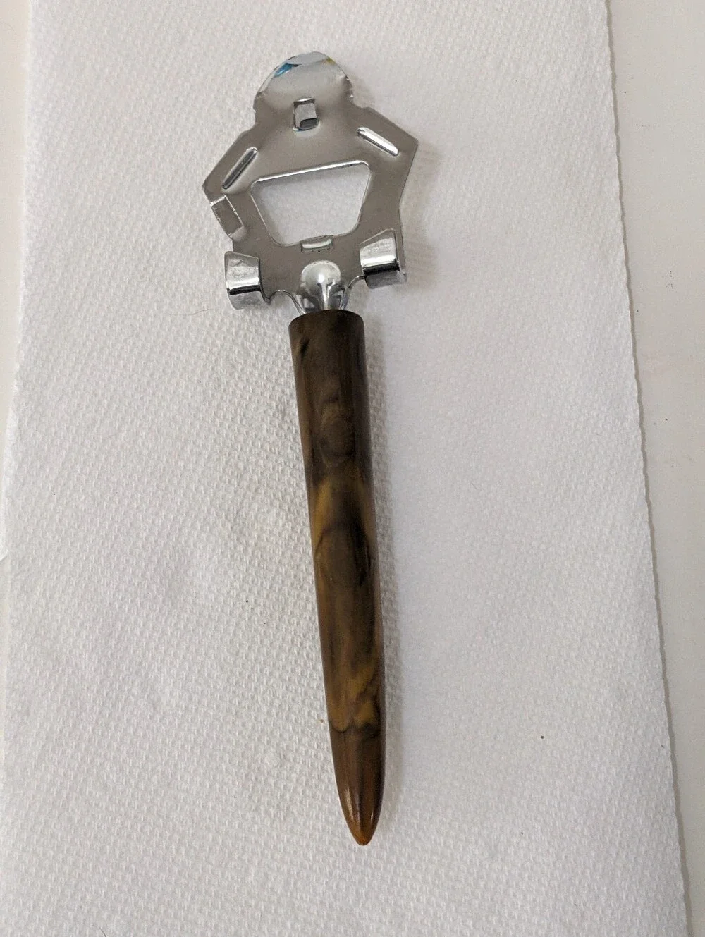 Vintage Bottle Opener 3 in 1 Marbled Brown Bottle Can Opener Piercer Gadget